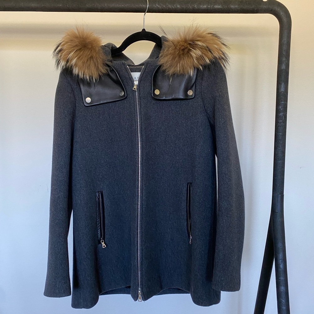 Grey Sandro wool/leather/fur jacket
